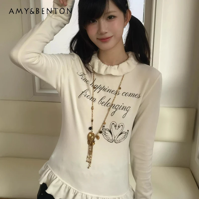 Original Design White Elegant Ruffle Collar Women's T-shirt 2026 Spring New Sweet Cute Versatile Age-reducing T-shirts Ladies
Original Design White Elegant Ruffle Collar Women's T-shirt 2026 Spring New Sweet Cute Versatile Age-reducing T-shirts Ladies