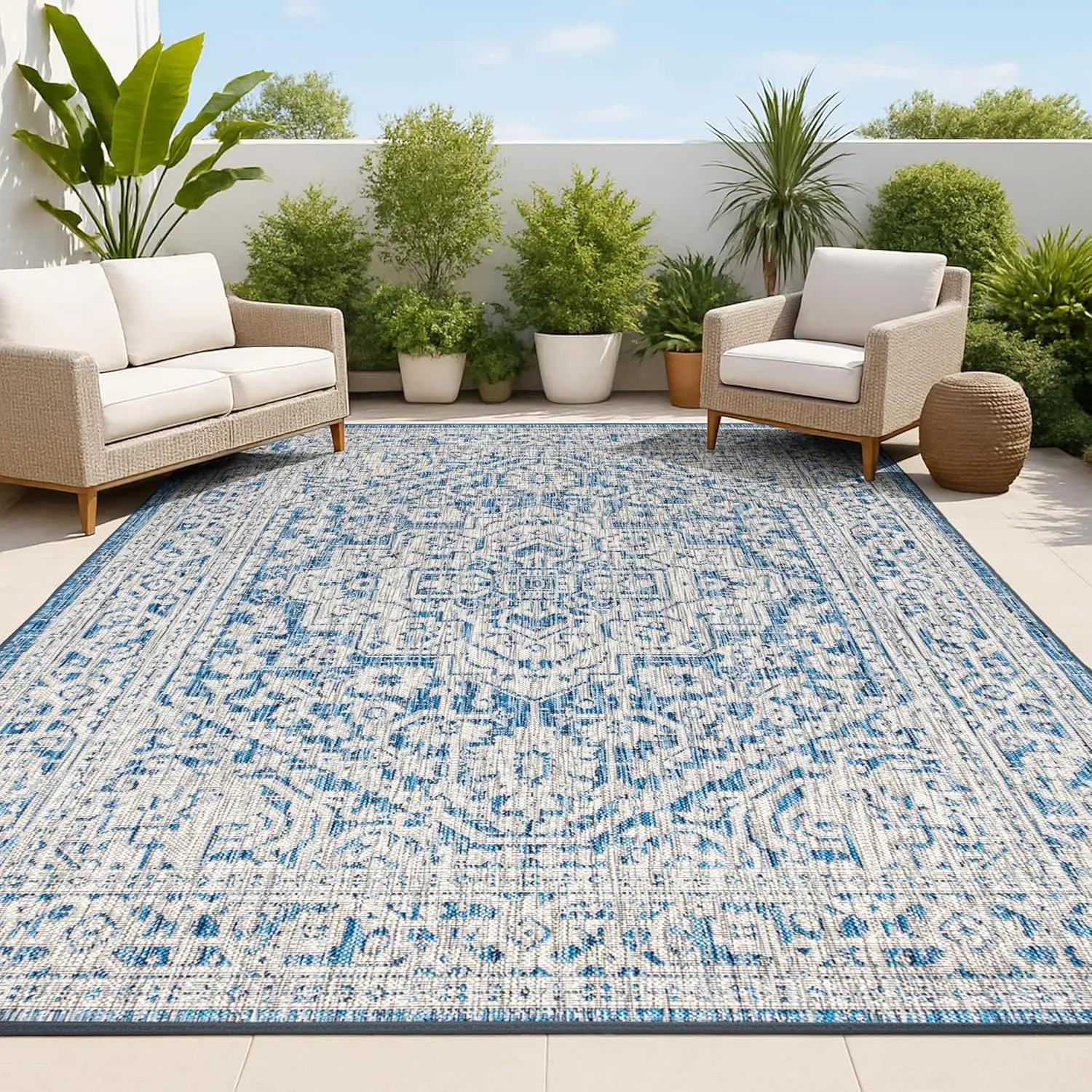 Medallion Weave Indoor Outdoor Area Rug 8X10 Navy/Gray, Sinjuri Textured for Backyard, Patio, Porch, Easy-Cleaning, High Traf
Medallion Weave Indoor Outdoor Area Rug 8X10 Navy/Gray, Sinjuri Textured for Backyard, Patio, Porch, Easy-Cleaning, High Traf