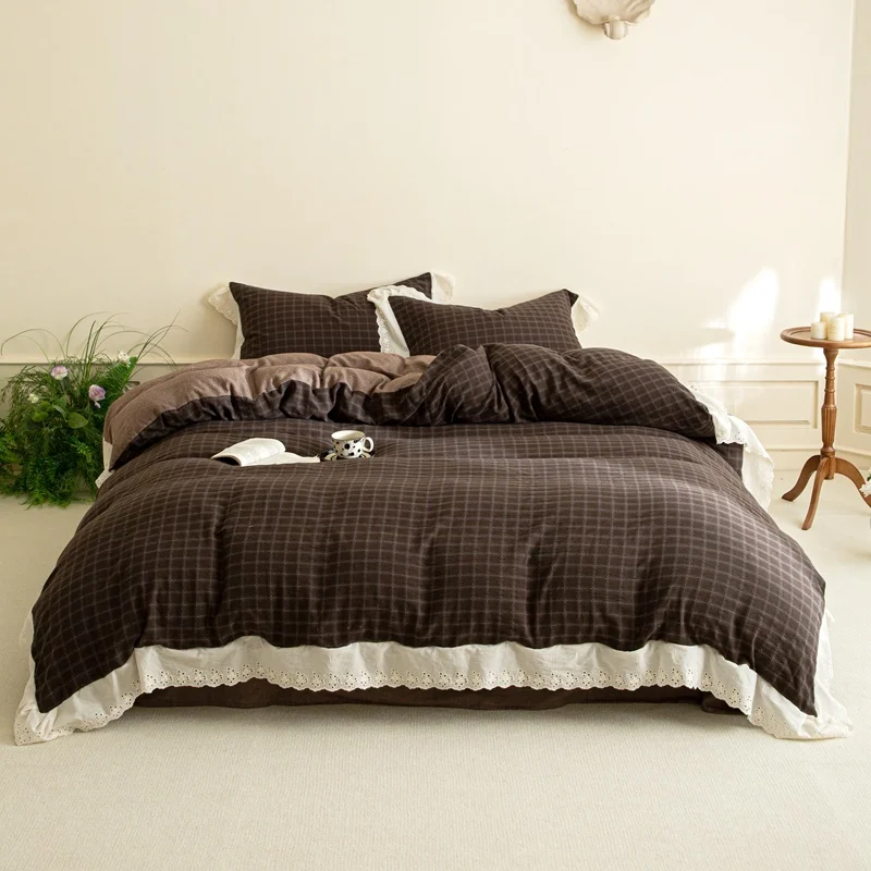 Vintage Plaid Style Lace Ruffles 100% Cotton Soft Comfortable Bedding Set Duvet Cover Flat Sheet/Fitted Sheet Pillowcases 4Pcs
Vintage Plaid Style Lace Ruffles 100% Cotton Soft Comfortable Bedding Set Duvet Cover Flat Sheet/Fitted Sheet Pillowcases 4Pcs