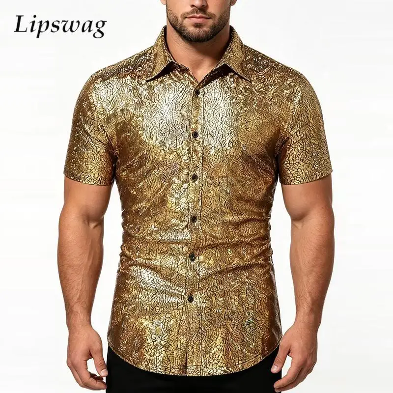 Summer Classic Glitter Shiny Shirt Men Vintage Slim Short Sleeve Shirts Disco Retro Style Mens Button Turn-down Collar Shirt Top
Summer Classic Glitter Shiny Shirt Men Vintage Slim Short Sleeve Shirts Disco Retro Style Mens Button Turn-down Collar Shirt Top