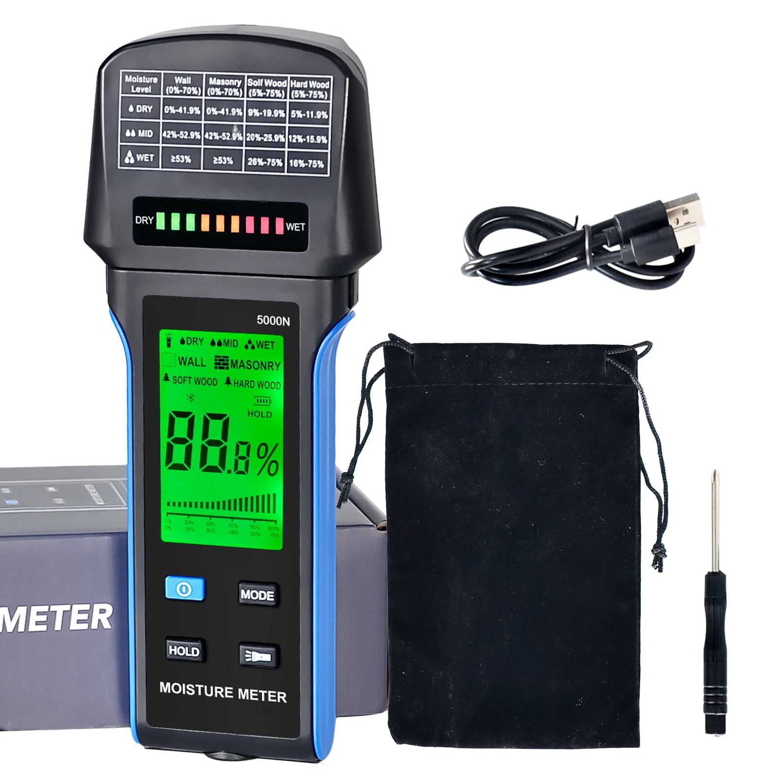 Professional Moisture Meter for Building Inspection, Rechargeable Damp Detector for Wood Walls Masonry Concrete, LCD Digital
Professional Moisture Meter for Building Inspection, Rechargeable Damp Detector for Wood Walls Masonry Concrete, LCD Digital