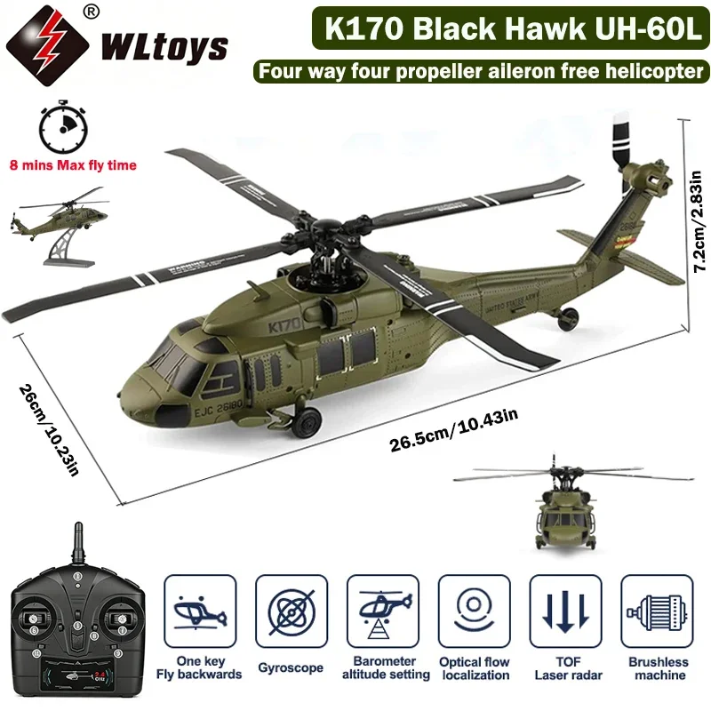 WLtoys 4CH RC Helicopter XK K170 Black Hawk UH-60L 3D/6G Gyro With Brhshless Motor 2.4G Remote Control Helicopter Toy for Kids
WLtoys 4CH RC Helicopter XK K170 Black Hawk UH-60L 3D/6G Gyro With Brhshless Motor 2.4G Remote Control Helicopter Toy for Kids