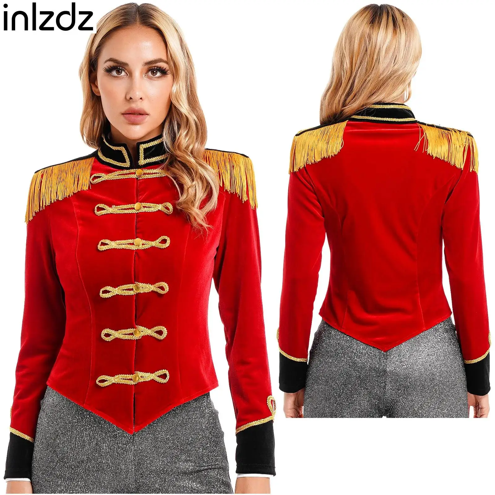 Women Halloween Cosplay Costume Circus Circus Ringmaster Costume Stand Collar Fringed Shoulder Board Velvet Jacket Party Coat
Women Halloween Cosplay Costume Circus Circus Ringmaster Costume Stand Collar Fringed Shoulder Board Velvet Jacket Party Coat