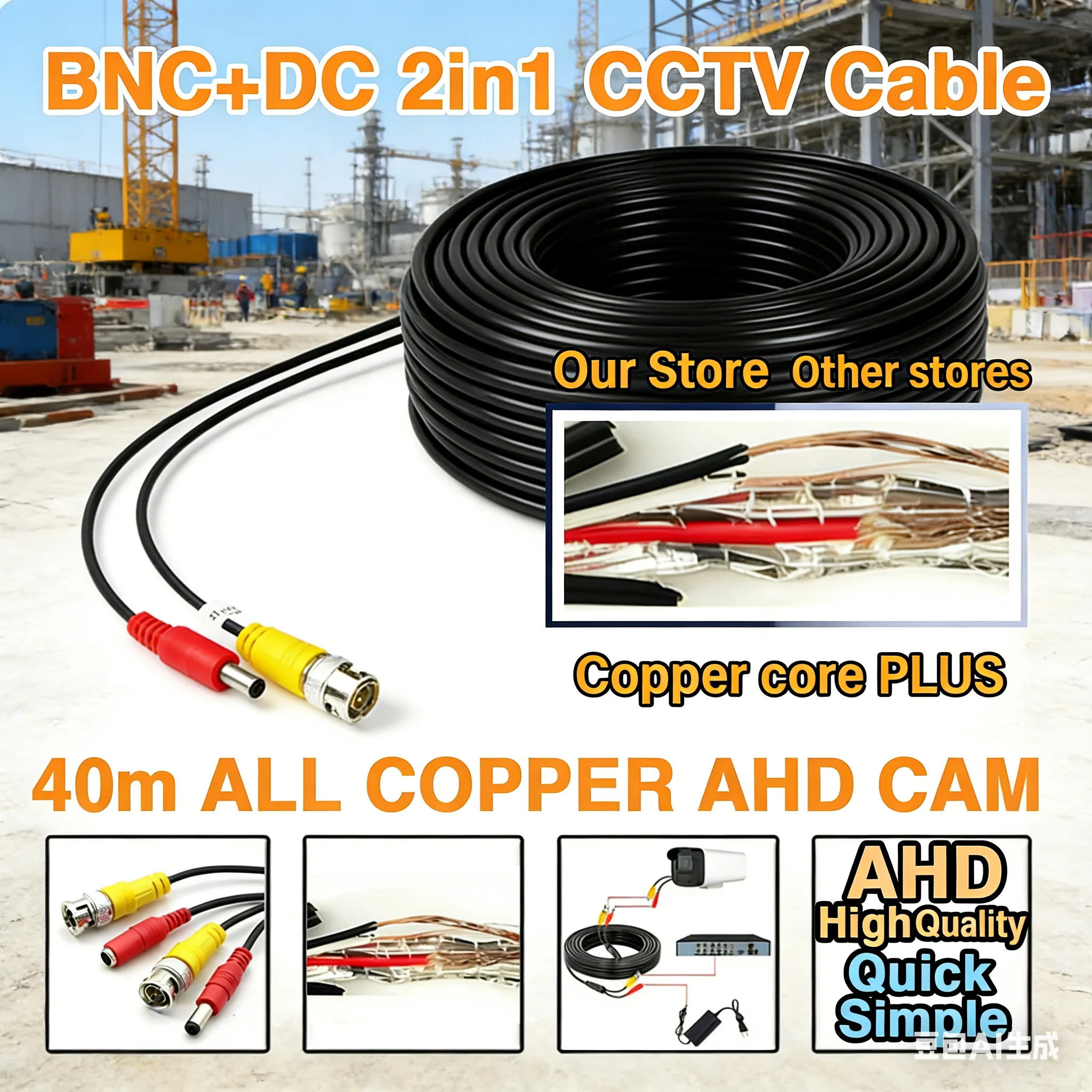 Shielding 50m Long Distance All Copper BNC DC Combo Cable for AHD TVI Security Cameras with Aluminum Foil High Definition Video
Shielding 50m Long Distance All Copper BNC DC Combo Cable for AHD TVI Security Cameras with Aluminum Foil High Definition Video
