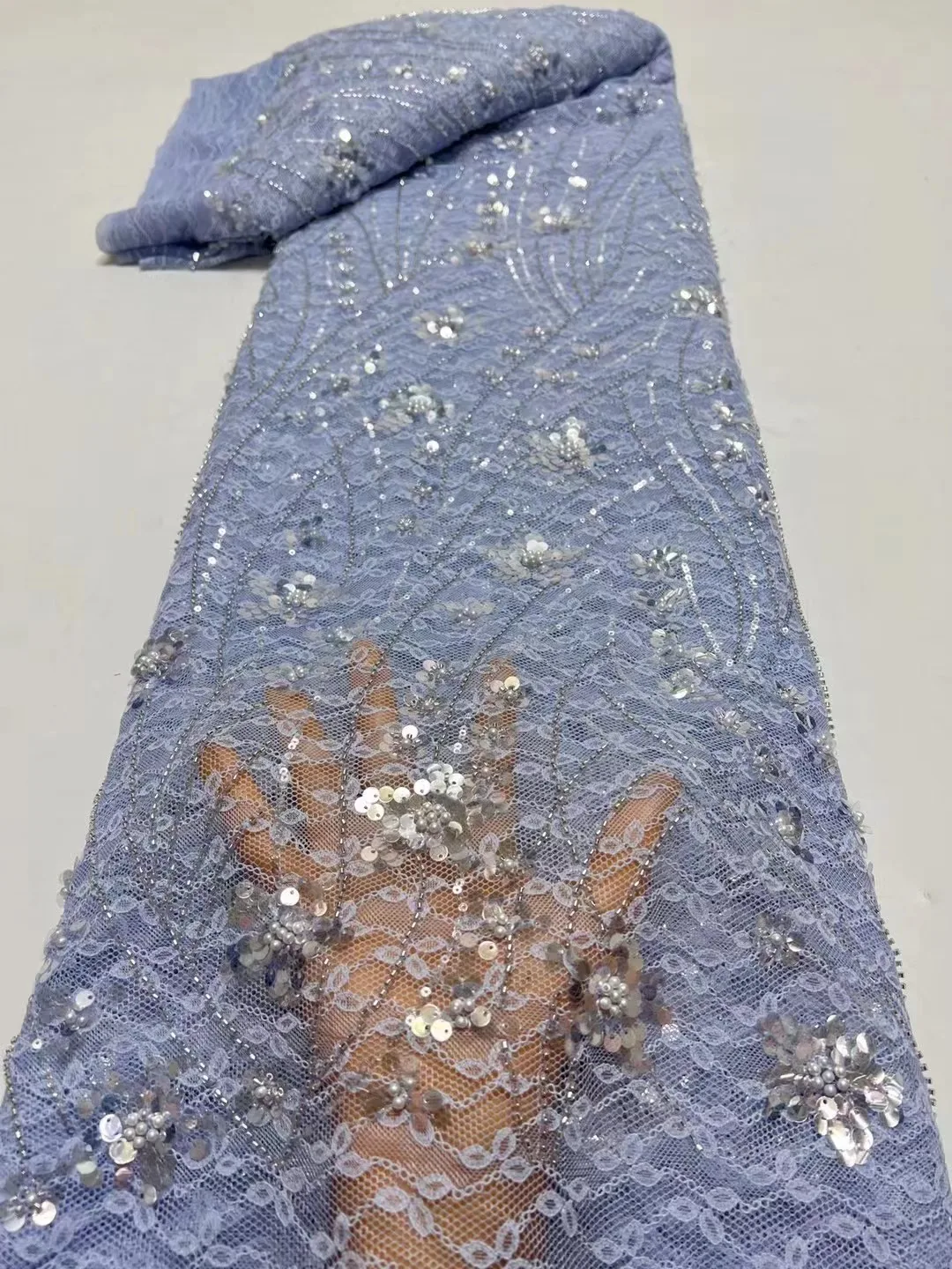 Sky Blue African Lace Fabric 5 Yards High Quality Sequins Beads Nigerian Wedding Lace Material guipure lace Fabrics For Sewing
Sky Blue African Lace Fabric 5 Yards High Quality Sequins Beads Nigerian Wedding Lace Material guipure lace Fabrics For Sewing