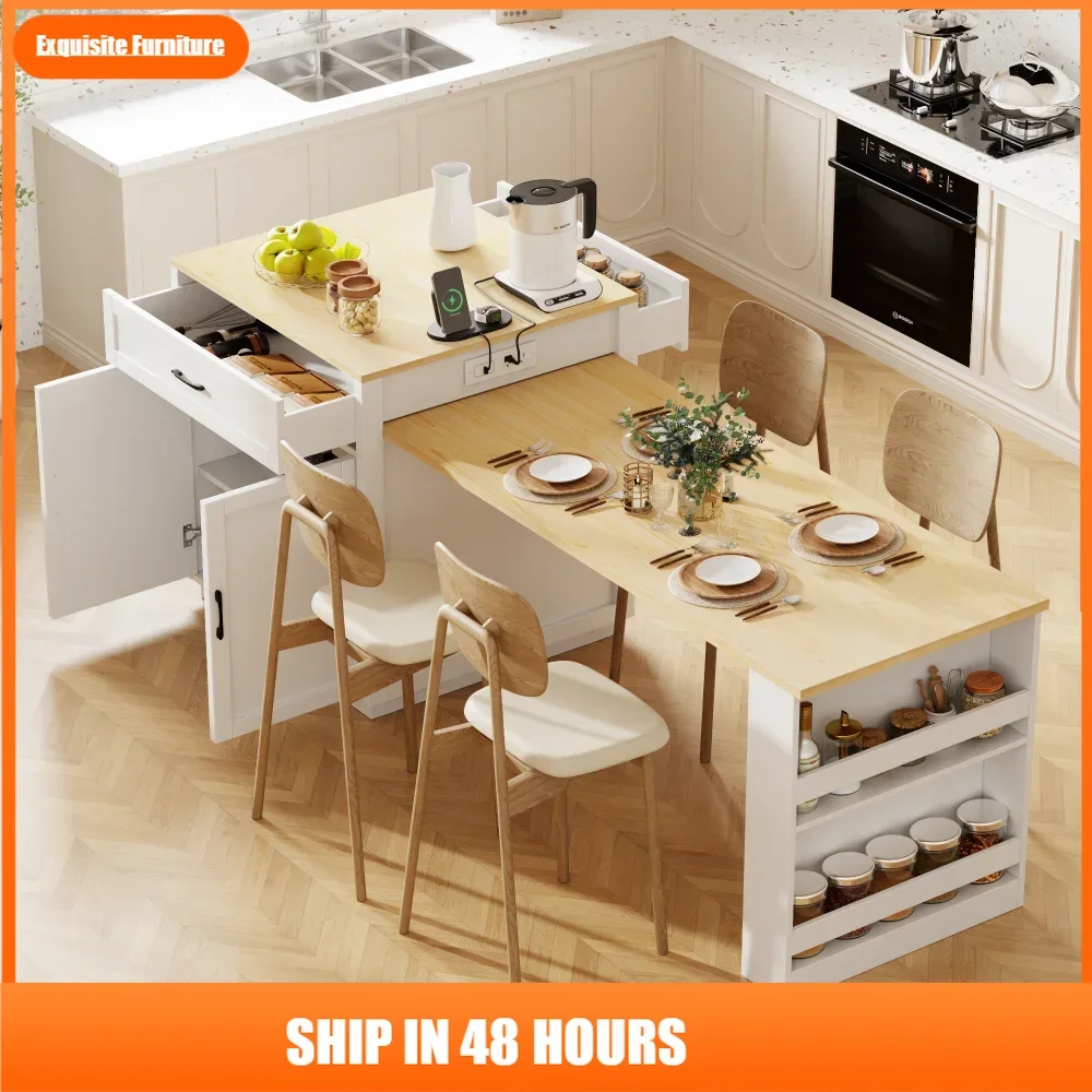 82.7 inch Kitchen Island with Extendable Dining Table for 4-6 Person,Two-tone Kitchen Table with Double-sized Storage, Power
82.7 inch Kitchen Island with Extendable Dining Table for 4-6 Person,Two-tone Kitchen Table with Double-sized Storage, Power