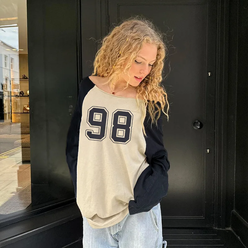 Number 98 Printed Loose Casual T-Shirt Women Street Slant Neck Long Sleeve Skinny Tops
Number 98 Printed Loose Casual T-Shirt Women Street Slant Neck Long Sleeve Skinny Tops