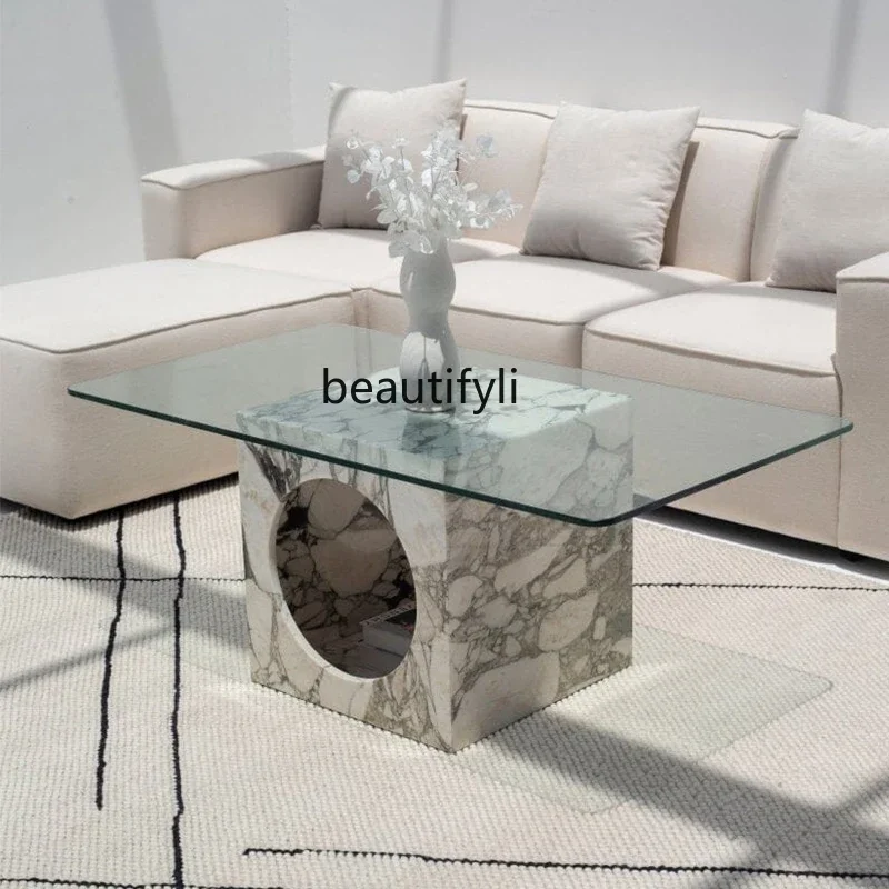 Natural marble glass coffee table household small apartment living room square coffee table light luxury Italian style9344
Natural marble glass coffee table household small apartment living room square coffee table light luxury Italian style9344