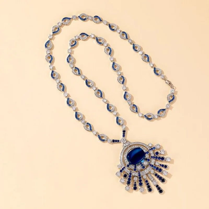 Hand-made Luxurious Style Women Lady Settings Tiny Czech Zircon Blue Stone Pendant Silver Color Evening Party Necklace
Hand-made Luxurious Style Women Lady Settings Tiny Czech Zircon Blue Stone Pendant Silver Color Evening Party Necklace