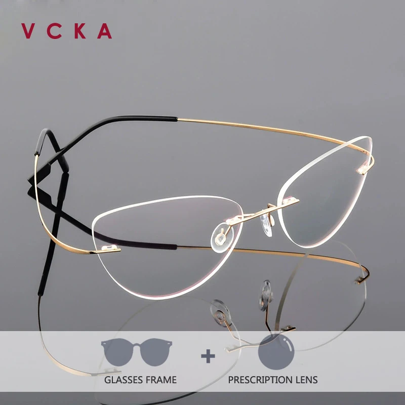 VCKA кошачий глаз титановый сплав деловые женские очки без оправы для близорукости и дальнозоркости оправа супер легкие антисиние очки по рецепту
VCKA кошачий глаз титановый сплав деловые женские очки без оправы для близорукости и дальнозоркости оправа супер легкие антисиние очки по рецепту