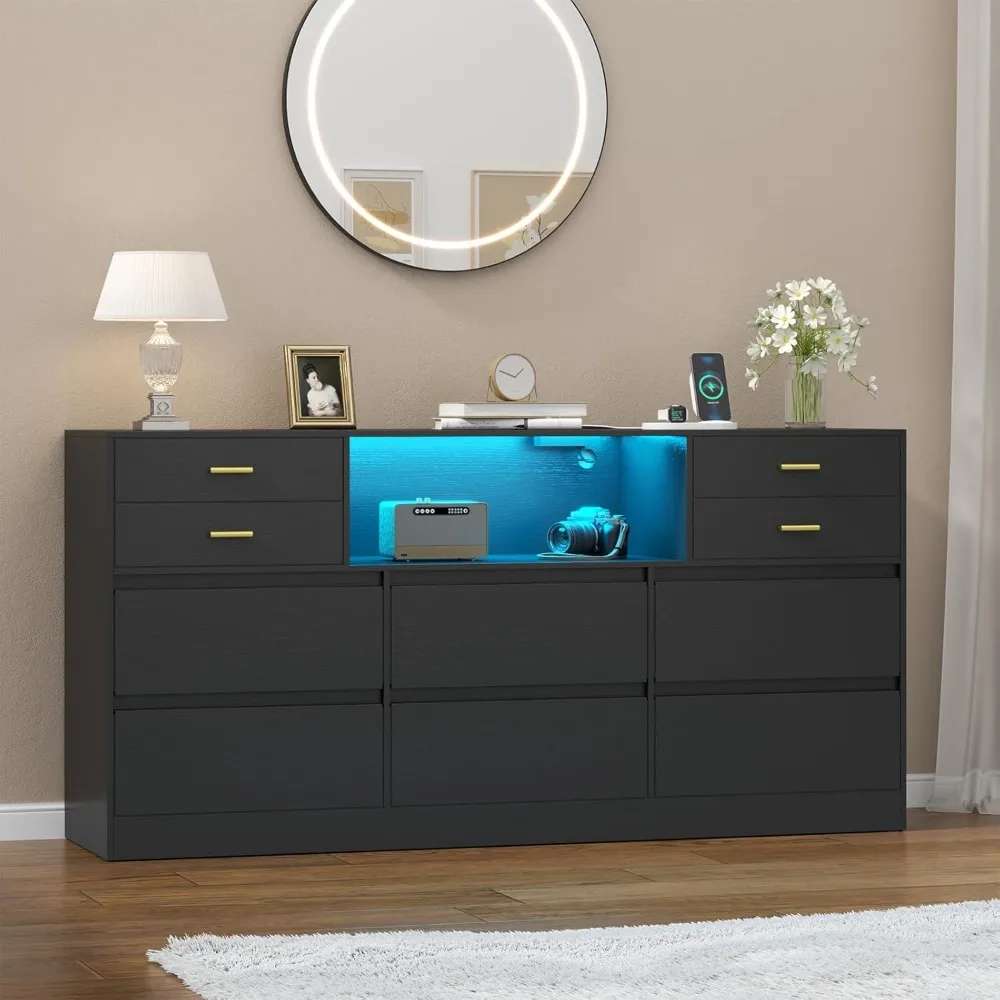 Upgraded 10 Drawer Black Dresser with Charging Station & Led Lights for Bedroom, 58 Long Triple Wide Dresser TV Stand
Upgraded 10 Drawer Black Dresser with Charging Station & Led Lights for Bedroom, 58 Long Triple Wide Dresser TV Stand
