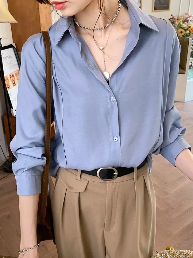 Весна-лето блузка с длинным рукавом женская рубашка на пуговицах свободные офисные женские топы корейская мода белый синий оверсайз Blusas Mujer
Весна-лето блузка с длинным рукавом женская рубашка на пуговицах свободные офисные женские топы корейская мода белый синий оверсайз Blusas Mujer