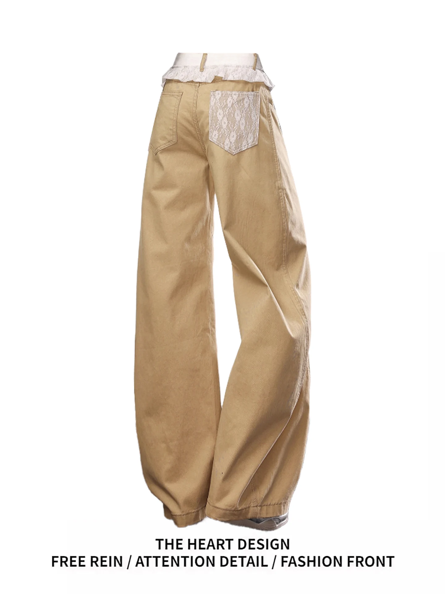 Khaki Lace Splicing Jeans Women's High Waist Loose Wide Leg Knife Pants Long Trousers Casual Wear Autumn New Design Sense
Khaki Lace Splicing Jeans Women's High Waist Loose Wide Leg Knife Pants Long Trousers Casual Wear Autumn New Design Sense