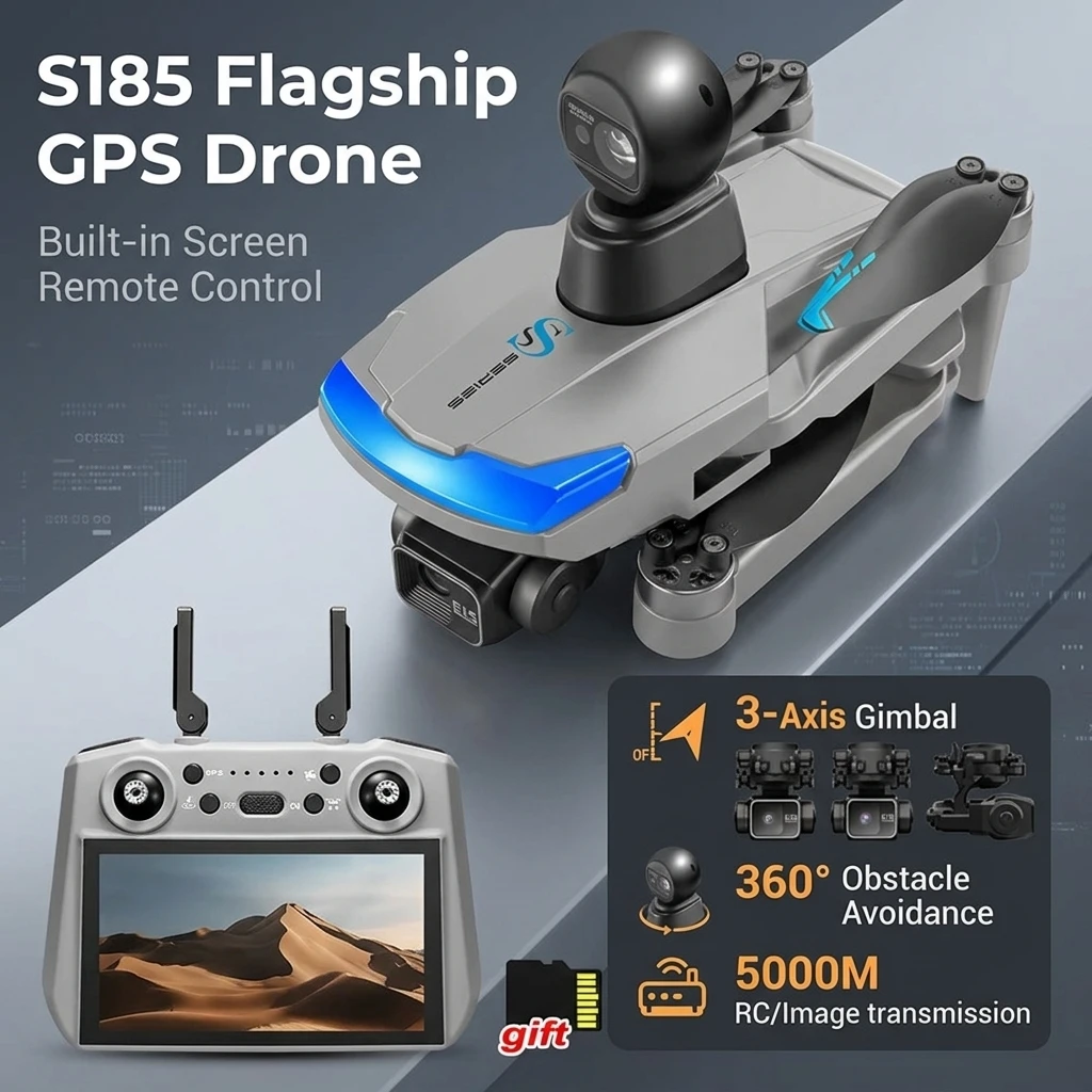 S185 GPS Drone with 5KM FPV Transmission,2.7K Dual HD Camera,3-Axis Gimbal & 360° Obstacle Avoidance,Professional Quadcopter for
S185 GPS Drone with 5KM FPV Transmission,2.7K Dual HD Camera,3-Axis Gimbal & 360° Obstacle Avoidance,Professional Quadcopter for