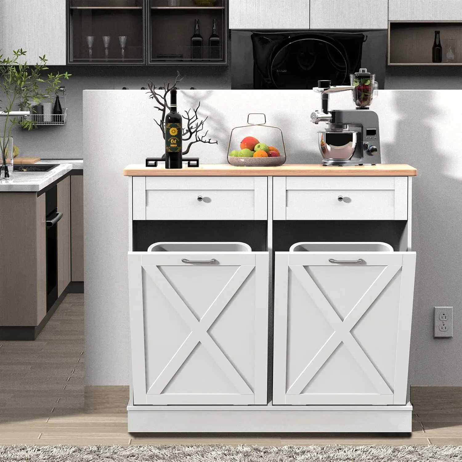 Double Tilt Out Trash Cabinet Can Bin Kitchen 20 Gallon Wooden Free Standing Laundry Sorter,Recycling Cabinet with Hideaway
Double Tilt Out Trash Cabinet Can Bin Kitchen 20 Gallon Wooden Free Standing Laundry Sorter,Recycling Cabinet with Hideaway