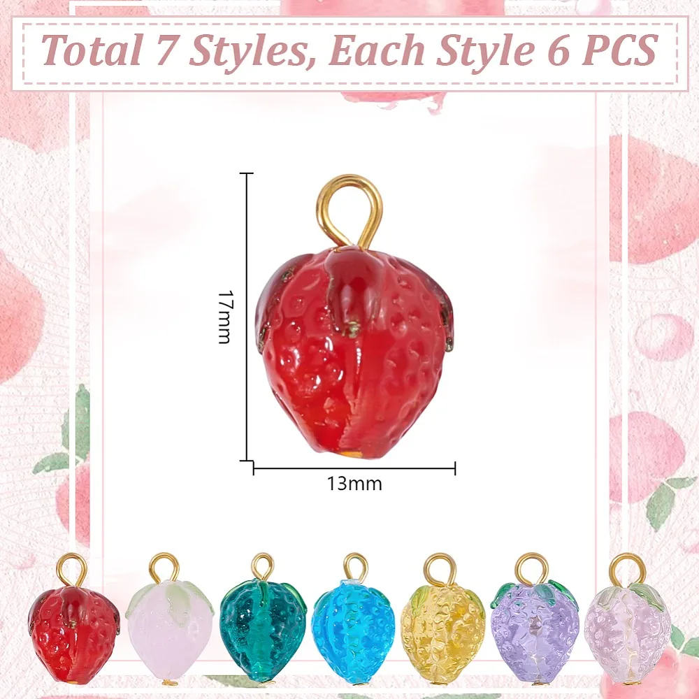 42Pcs 7 Styles Glass Pendants with Golden Iron Findings Strawberry Mixed Color 17mm 6pcs/style
42Pcs 7 Styles Glass Pendants with Golden Iron Findings Strawberry Mixed Color 17mm 6pcs/style