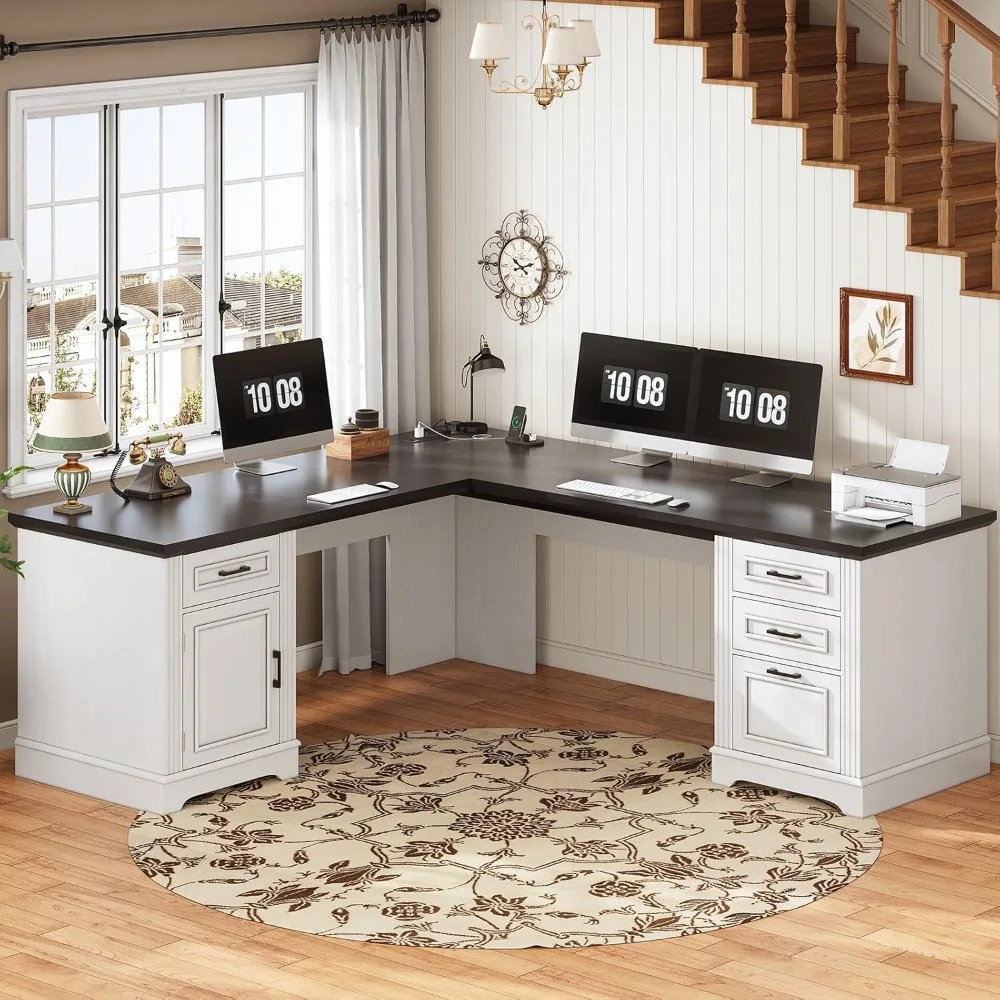 Farmhouse 69" Executive L Shaped Desk, Home Office Desk with Drawers and Storage Cabinet & Power Outlet, Corner Computer Desk,
Farmhouse 69" Executive L Shaped Desk, Home Office Desk with Drawers and Storage Cabinet & Power Outlet, Corner Computer Desk,