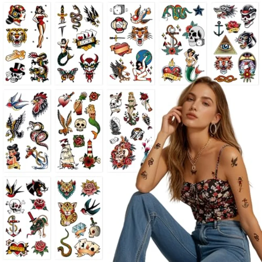 76 Pcs Retro Temporary Tattoos Classic Old School Colorful Tattoos Stickers Flowers Snake Adult Men Women Body Art
76 Pcs Retro Temporary Tattoos Classic Old School Colorful Tattoos Stickers Flowers Snake Adult Men Women Body Art