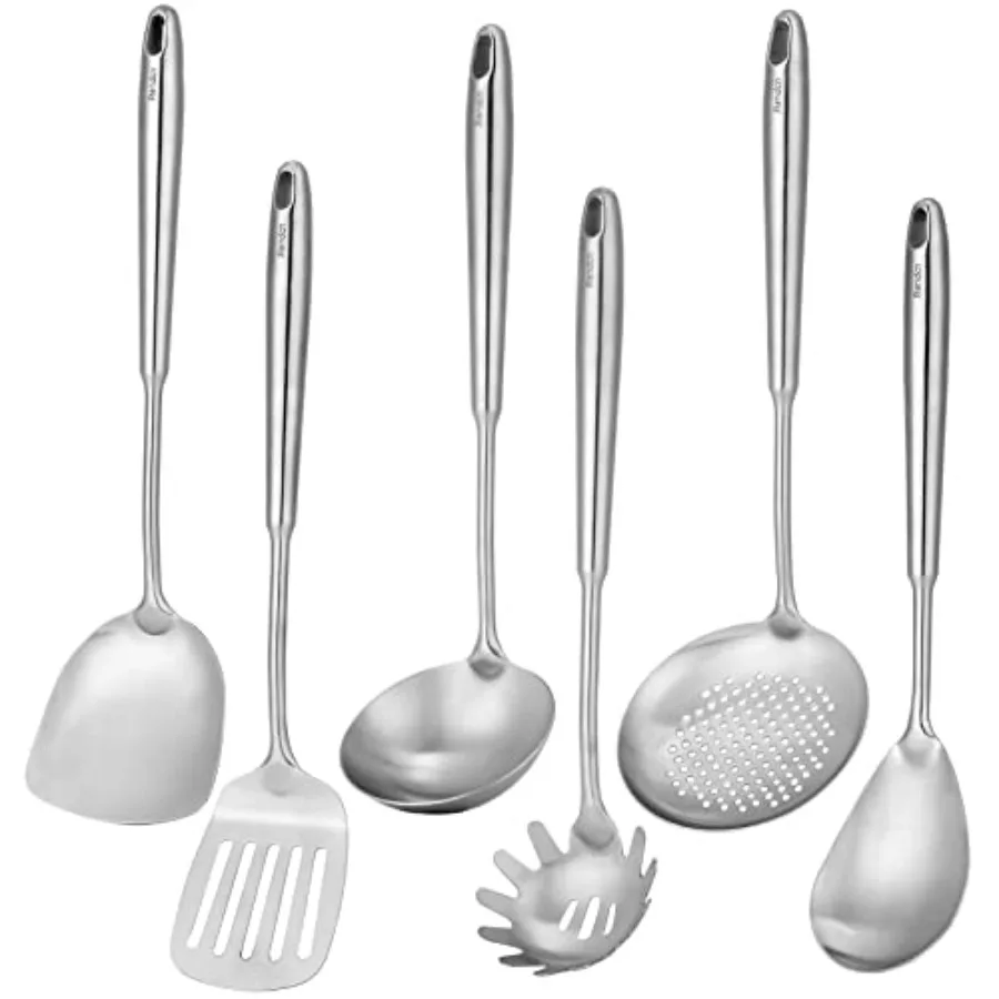 18/10 Stainless Steel Kitchen Utensils Set 6 PCS All Metal Professional Cooking Utensils 15" Long Kitchen Tools - Spatula Ladle
18/10 Stainless Steel Kitchen Utensils Set 6 PCS All Metal Professional Cooking Utensils 15" Long Kitchen Tools - Spatula Ladle