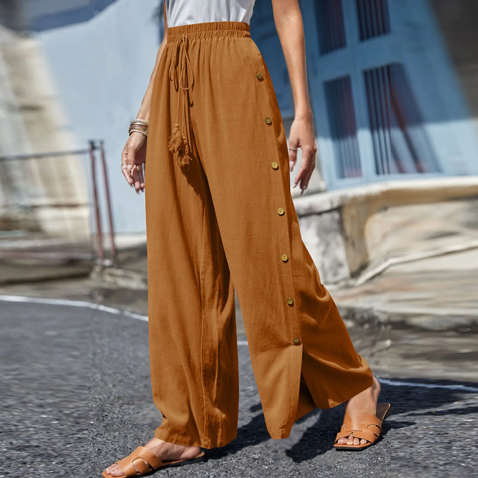 Spring Summer Wide Leg Pants Trousers Women's Waist Leisure Solid Color Elastic Waist Lace Up Loose Casual Pants Pantalones
Spring Summer Wide Leg Pants Trousers Women's Waist Leisure Solid Color Elastic Waist Lace Up Loose Casual Pants Pantalones