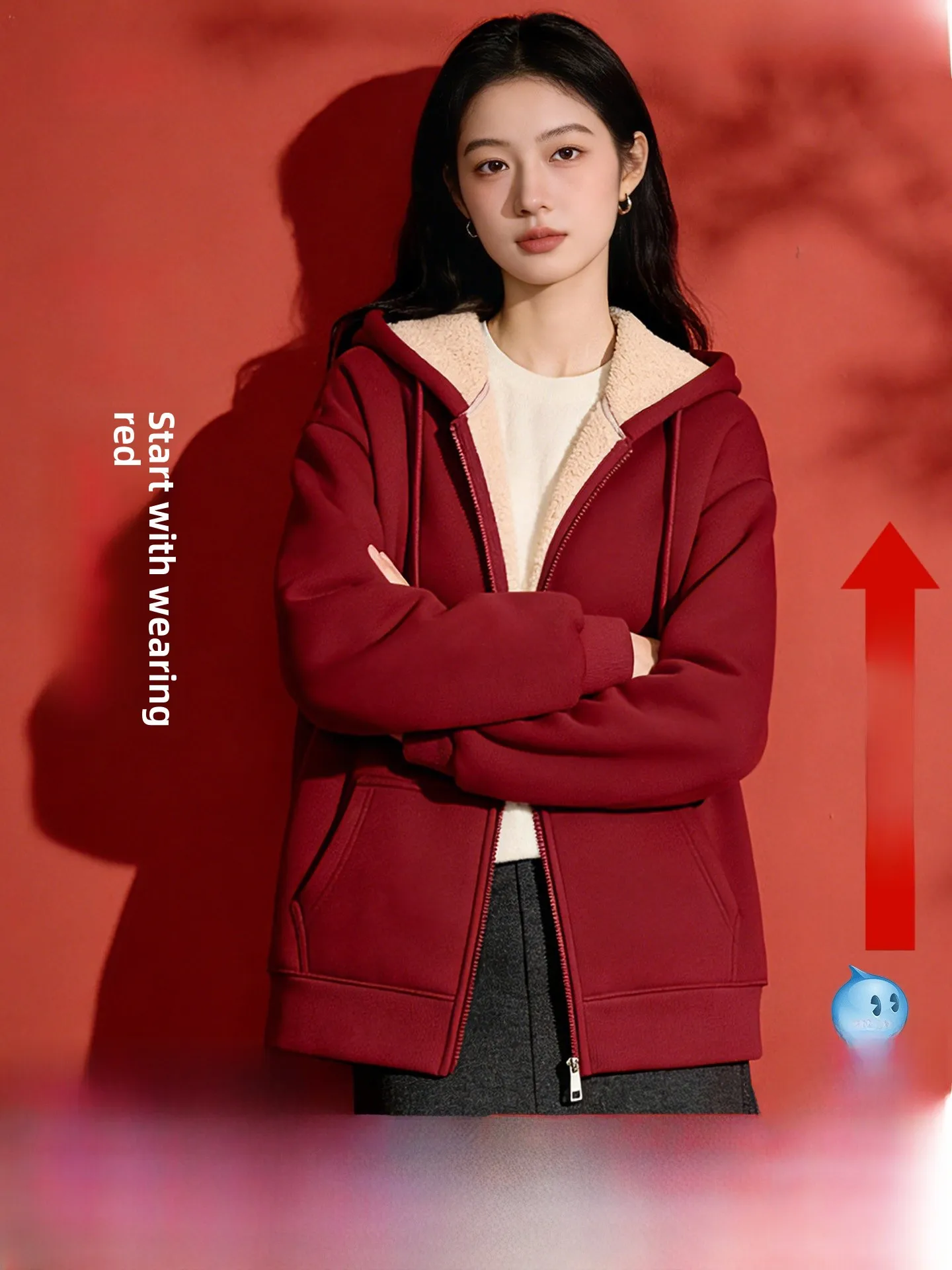 Red Fce-Lined Thiened Cardigan Sweatirt Women's Autumn Winter New Sle Warm Outerwear Year Jaet SNOW FLNG
Red Fce-Lined Thiened Cardigan Sweatirt Women's Autumn Winter New Sle Warm Outerwear Year Jaet SNOW FLNG