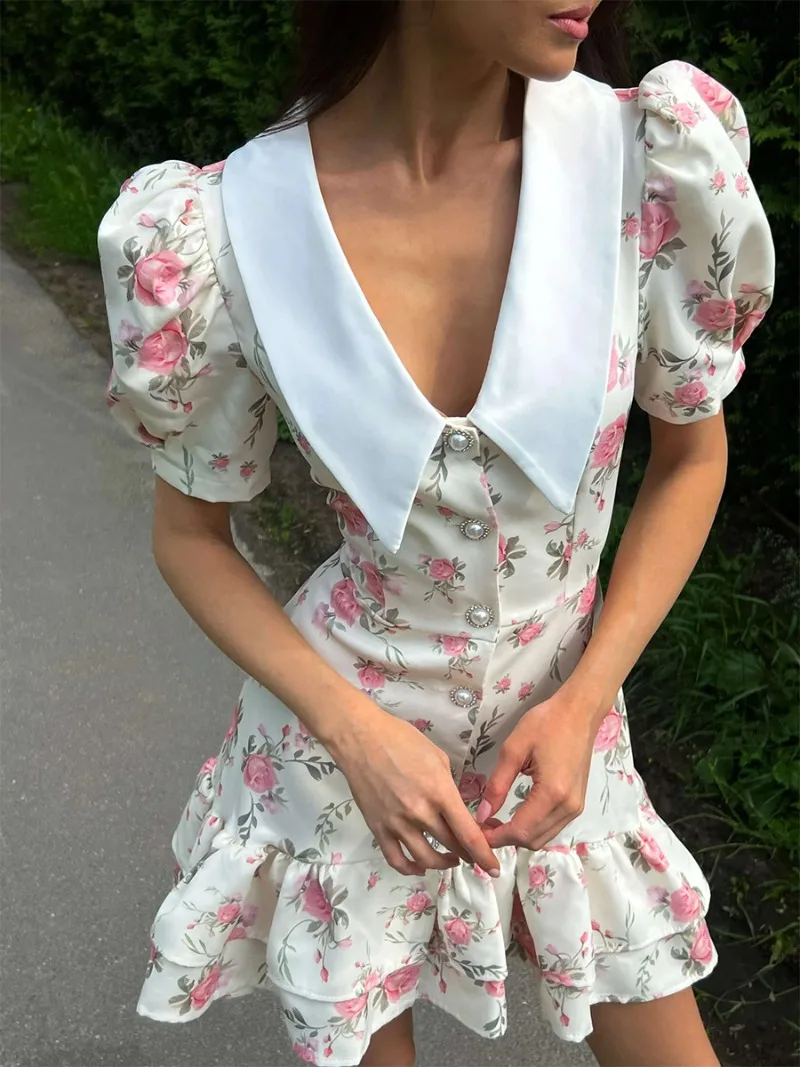 Printed Lapel Fashion Mini Dress Women's Short Sleeve Ruffle Elegant Summer Dress French Female Sweet Bodycon Vestidos Y2k Robe
Printed Lapel Fashion Mini Dress Women's Short Sleeve Ruffle Elegant Summer Dress French Female Sweet Bodycon Vestidos Y2k Robe
