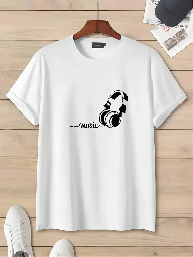 Men's T-Shirts 100% Cotton With Headphones & Music Print Summer Short Sleeve Tee Graphic Casual New In Tops Y2K White Streetwear
Men's T-Shirts 100% Cotton With Headphones & Music Print Summer Short Sleeve Tee Graphic Casual New In Tops Y2K White Streetwear
