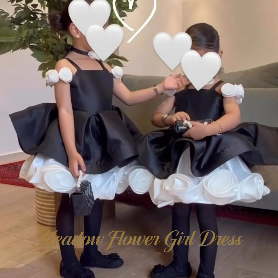 Meadow Black and White Satin Flower Girl Dress Spaghetti Strap Kids Birthday Party Dress with Choker Cute Tutu Fluffy Prom Gown
Meadow Black and White Satin Flower Girl Dress Spaghetti Strap Kids Birthday Party Dress with Choker Cute Tutu Fluffy Prom Gown
