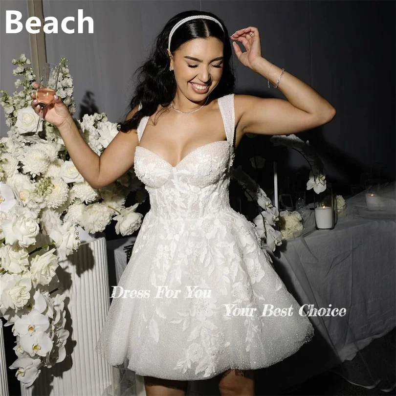 Beach Spaghetti Short Wedding Dresses For Women 2024 Tulle Applique Lace Mini Beach Bride Dress Bridal Gowns
Beach Spaghetti Short Wedding Dresses For Women 2024 Tulle Applique Lace Mini Beach Bride Dress Bridal Gowns