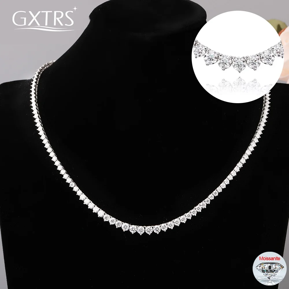 Теннисные ожерелья с полным муассанитом, женские стерлингового серебра 925 пробы, 3 когтя, градиентная лабораторная цепочка с бриллиантами, свадебный подарок, ювелирные изделия, сертифицированные 
Теннисные ожерелья с полным муассанитом, женские стерлингового серебра 925 пробы, 3 когтя, градиентная лабораторная цепочка с бриллиантами, свадебный подарок, ювелирные изделия, сертифицированные