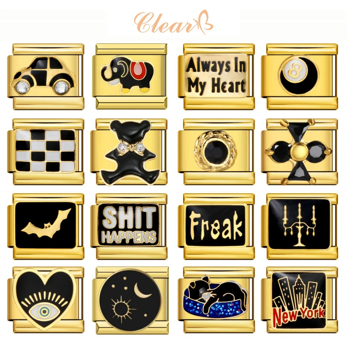New Fashion Women and Man Gold Black Pattern Italian Charms Links Fit 9mm Bracelet Stainless Steel DIY Jewelry Wholesale
New Fashion Women and Man Gold Black Pattern Italian Charms Links Fit 9mm Bracelet Stainless Steel DIY Jewelry Wholesale