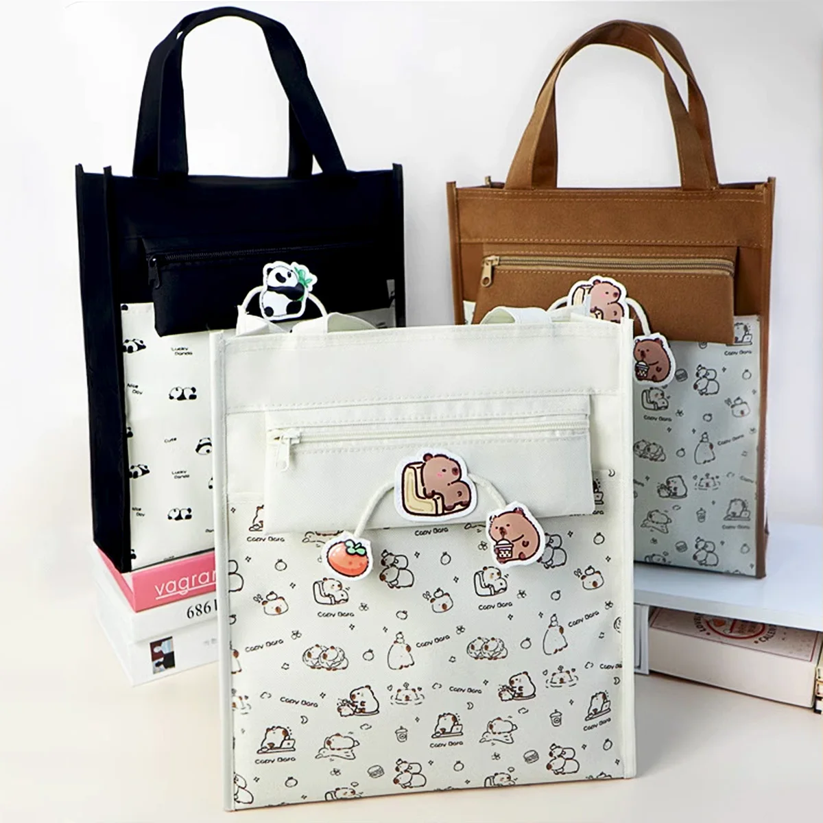 Kawaii 5 ply tote bag, capibala, panda side mesh pocket, tutorial bag, large capacity, 20 books, art storage bag
Kawaii 5 ply tote bag, capibala, panda side mesh pocket, tutorial bag, large capacity, 20 books, art storage bag