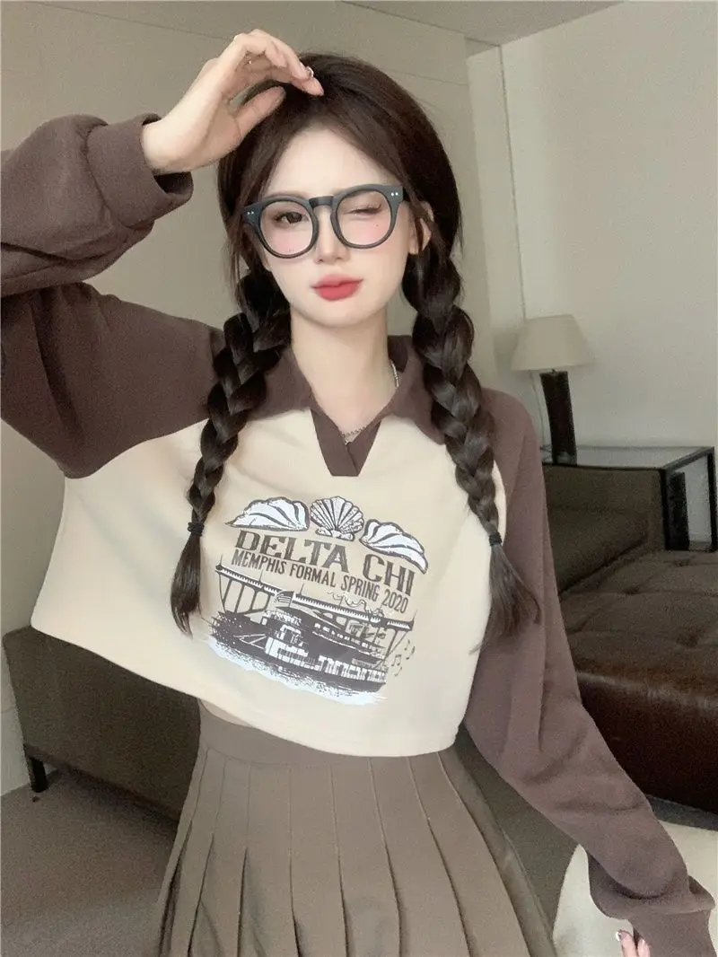 American Contrasting Letters Short Sweatshirt For Women In Spring And Autumn Small Slim Long-Sleeved Top For Women Without Hat
American Contrasting Letters Short Sweatshirt For Women In Spring And Autumn Small Slim Long-Sleeved Top For Women Without Hat