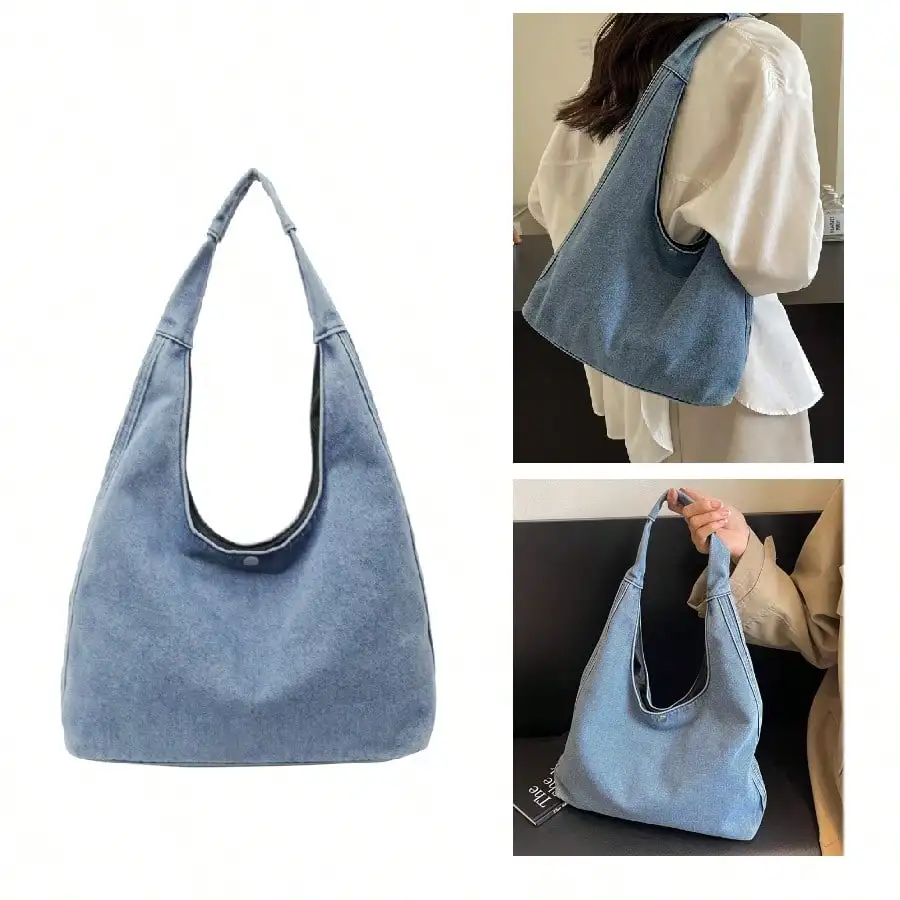 Women's Denim Half Moon Shoulder Bag: Large-Capacity Slouchy Hobo Tote For Commute/School
Women's Denim Half Moon Shoulder Bag: Large-Capacity Slouchy Hobo Tote For Commute/School