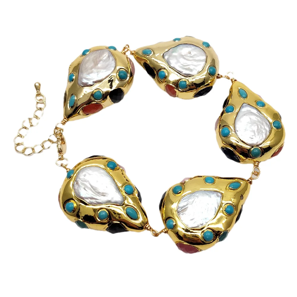 yygem 21x35mm Cultured White Pearl Turquoise Multi Color Crystal Beaded Bracelet Designer Jewelry
yygem 21x35mm Cultured White Pearl Turquoise Multi Color Crystal Beaded Bracelet Designer Jewelry