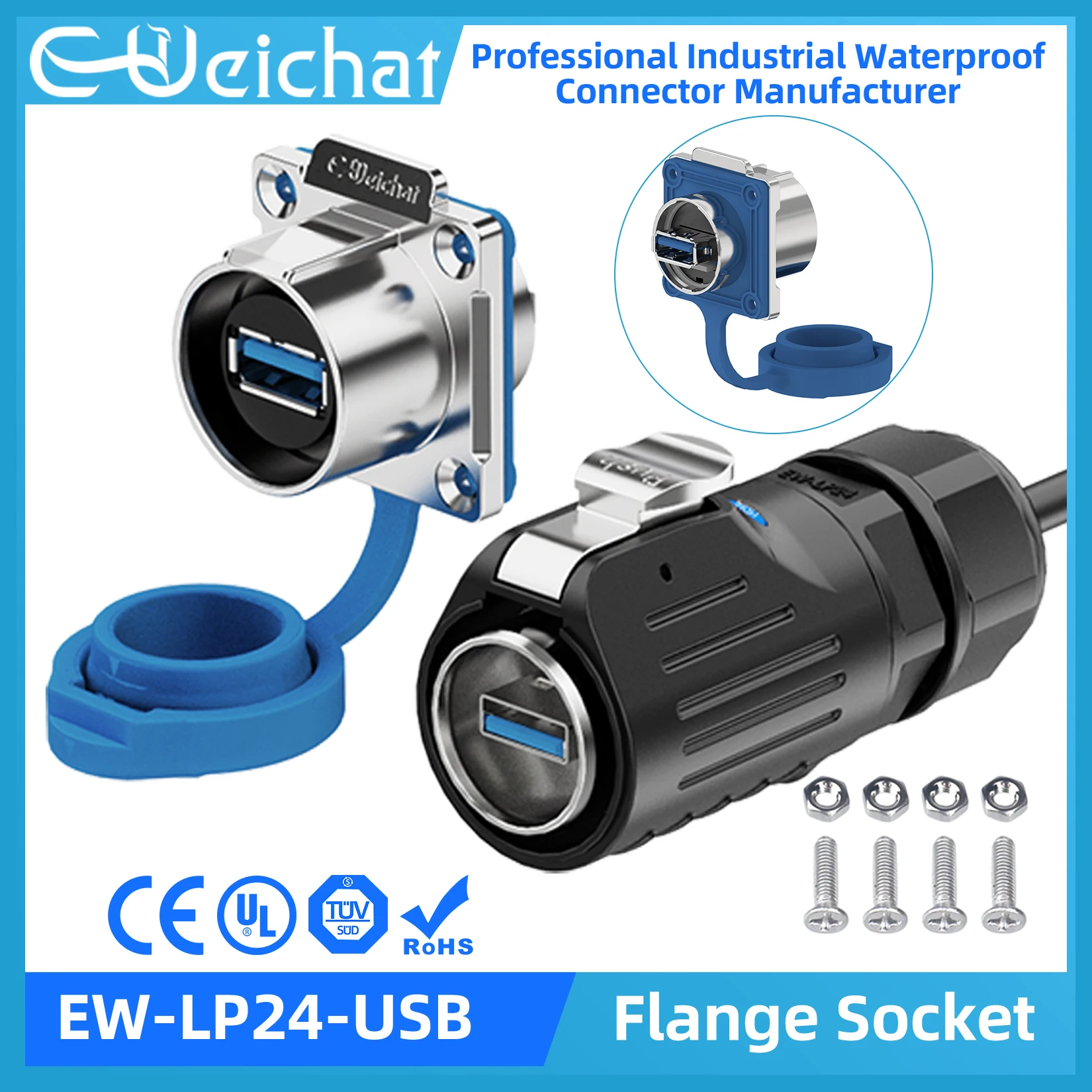 LP24 Waterproof IP68 USB 3.0 Connector Data Transfer Adapter Female Socket Jacks Male Plug with 0.6m Extension Cable
LP24 Waterproof IP68 USB 3.0 Connector Data Transfer Adapter Female Socket Jacks Male Plug with 0.6m Extension Cable