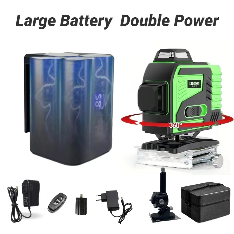 Большой аккумулятор, зеленая линия, лазерный уровень, 16 линий, 4D, самовыравнивающийся, 360 градусов, горизонтальный, вертикальный инструмент для выравнивания
Большой аккумулятор, зеленая линия, лазерный уровень, 16 линий, 4D, самовыравнивающийся, 360 градусов, горизонтальный, вертикальный инструмент для выравнивания