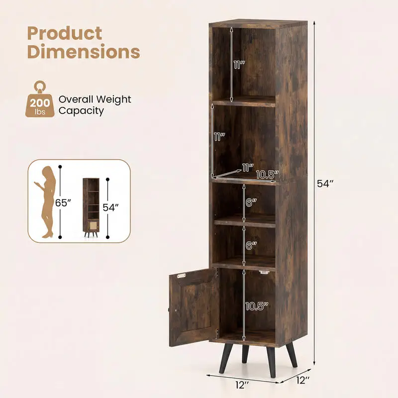 6-Tier Tall Narrow Bookcase 54 Inches Slim Storage Cabinet-Rustic Brown
6-Tier Tall Narrow Bookcase 54 Inches Slim Storage Cabinet-Rustic Brown