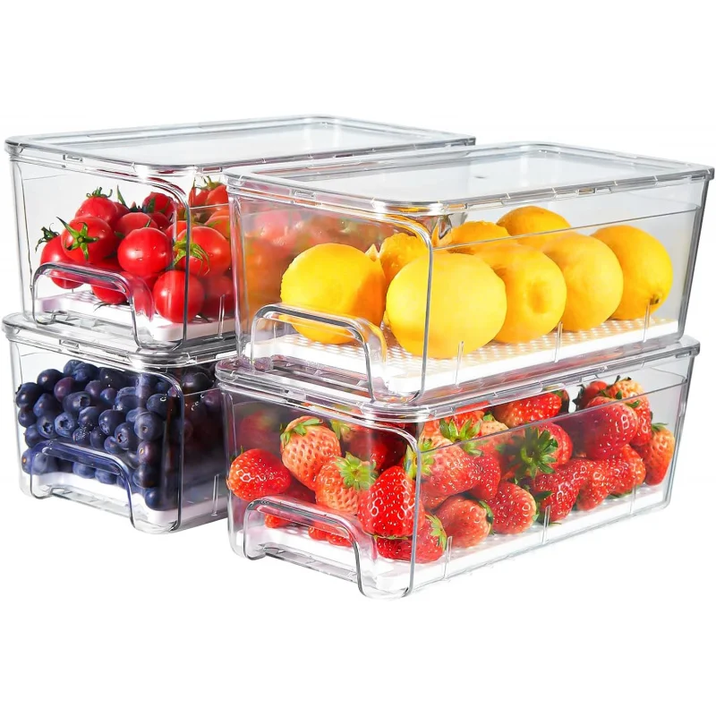 4-Pack Clear Stackable Fridge Drawer Organizers w/Strainer Layer - Pull-Out Bins for Fruits, Veggies, Drinks & Snacks
4-Pack Clear Stackable Fridge Drawer Organizers w/Strainer Layer - Pull-Out Bins for Fruits, Veggies, Drinks & Snacks