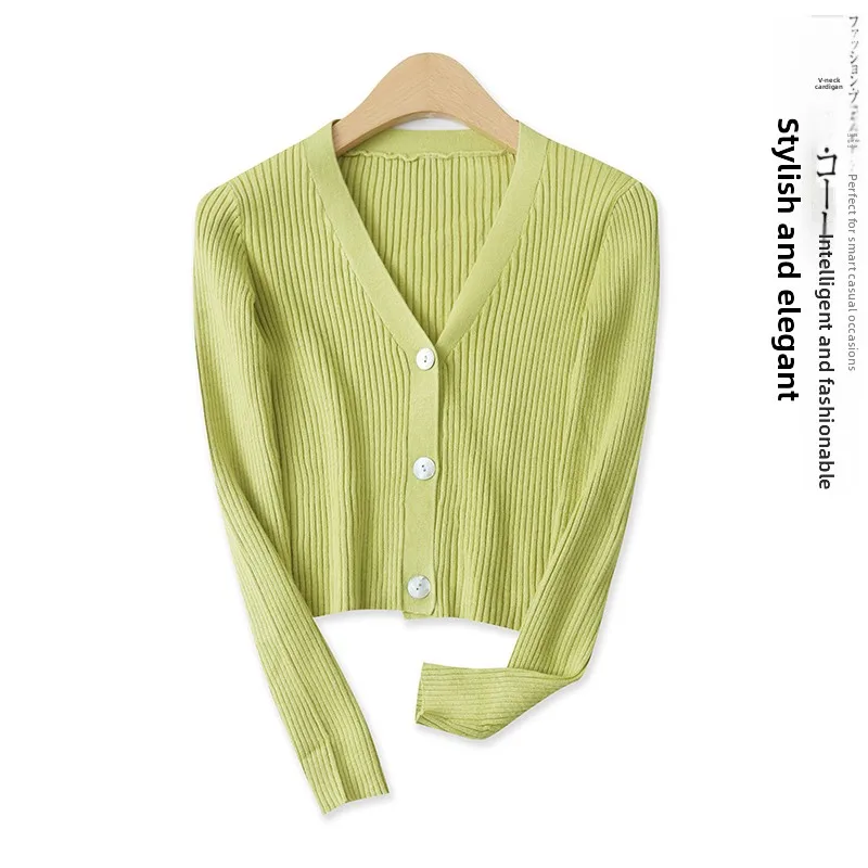 Spring New Arrival Women's Short Knitted Cardigan V-neck Long Sleeve High Elasticity Single Button Ribbed Sweater 16128
Spring New Arrival Women's Short Knitted Cardigan V-neck Long Sleeve High Elasticity Single Button Ribbed Sweater 16128
