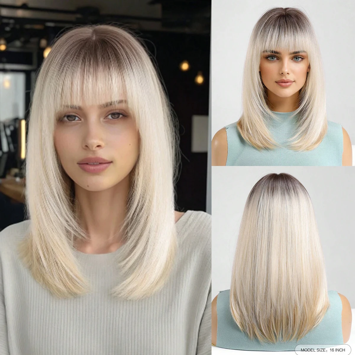 Platinum Blonde Gradient Medium Straight Wig with Bangs Natural Daily Wear Party Use Heat Resistant Synthetic Hair Wig for Women
Platinum Blonde Gradient Medium Straight Wig with Bangs Natural Daily Wear Party Use Heat Resistant Synthetic Hair Wig for Women