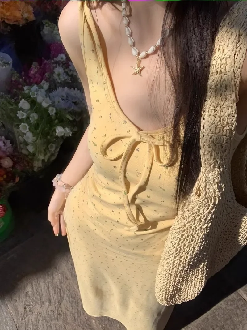 Summer Beach Vacation Dress Gentle Wind A-Line Long Dress French Sleeveless Print Yellow Dress Bohemian Maxi Vestidos Платье 원피스
Summer Beach Vacation Dress Gentle Wind A-Line Long Dress French Sleeveless Print Yellow Dress Bohemian Maxi Vestidos Платье 원피스