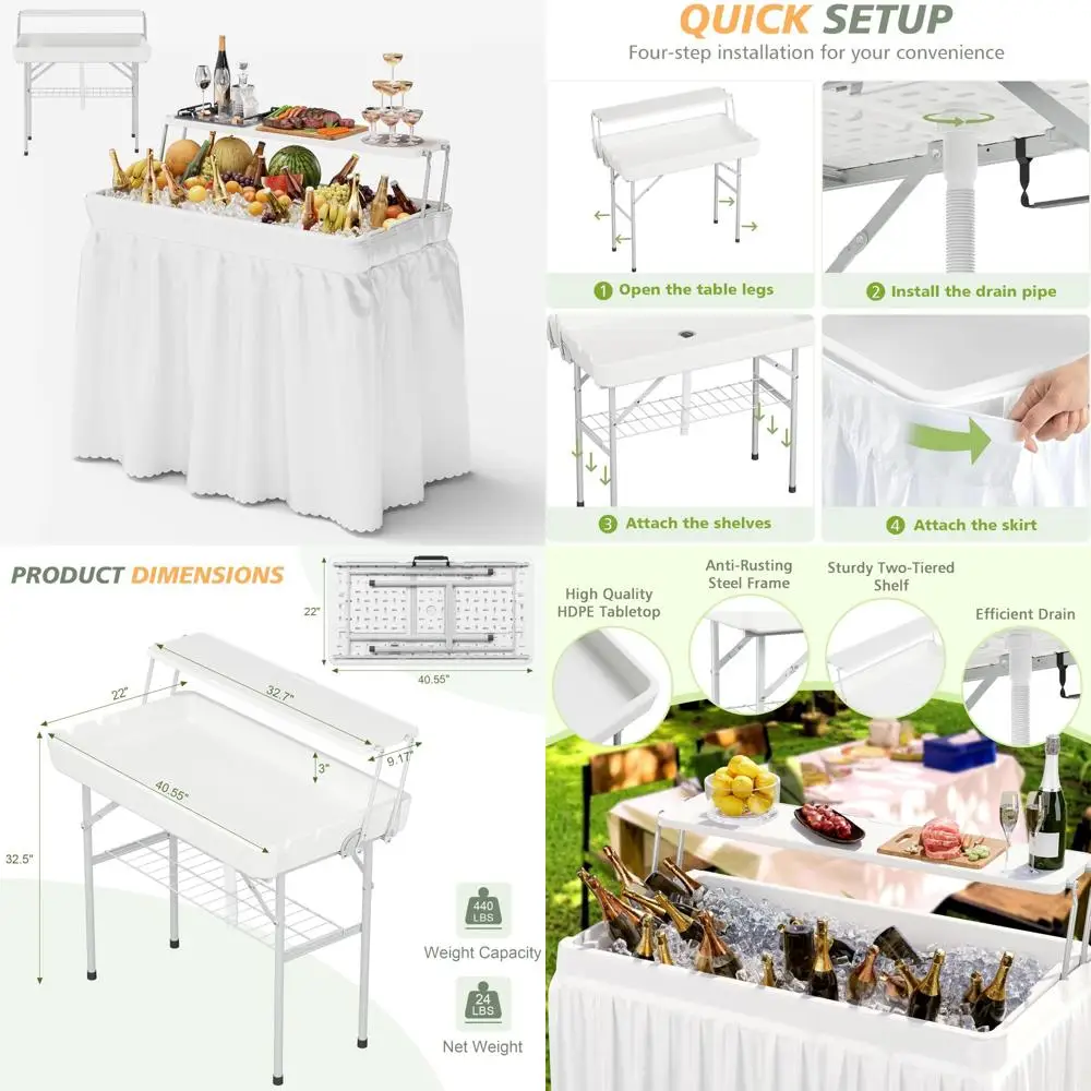 Folding Ice Cooler Table with Storage Shelf for Outdoor Parties, Camping, and Picnics with Drain Feature
Folding Ice Cooler Table with Storage Shelf for Outdoor Parties, Camping, and Picnics with Drain Feature