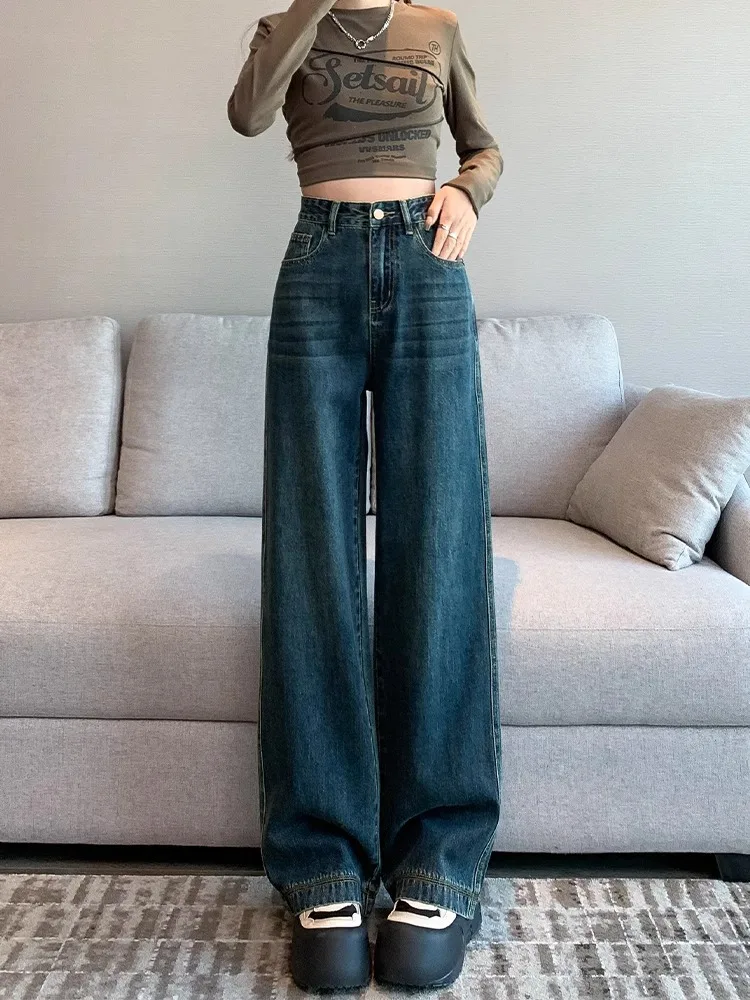 American Style High Waist Wide Leg Jeans Women's Loose Slimming Drapey Straight Floor-Length Pants Summer New Arrival
American Style High Waist Wide Leg Jeans Women's Loose Slimming Drapey Straight Floor-Length Pants Summer New Arrival