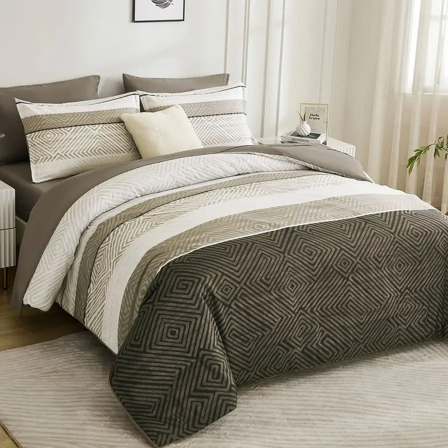Comforter Set Queen Size 7 Piece Bed in a Bag Brown Warm Fall Striped Bedding Set Soft Microfiber Comforter and Sheet Set
Comforter Set Queen Size 7 Piece Bed in a Bag Brown Warm Fall Striped Bedding Set Soft Microfiber Comforter and Sheet Set