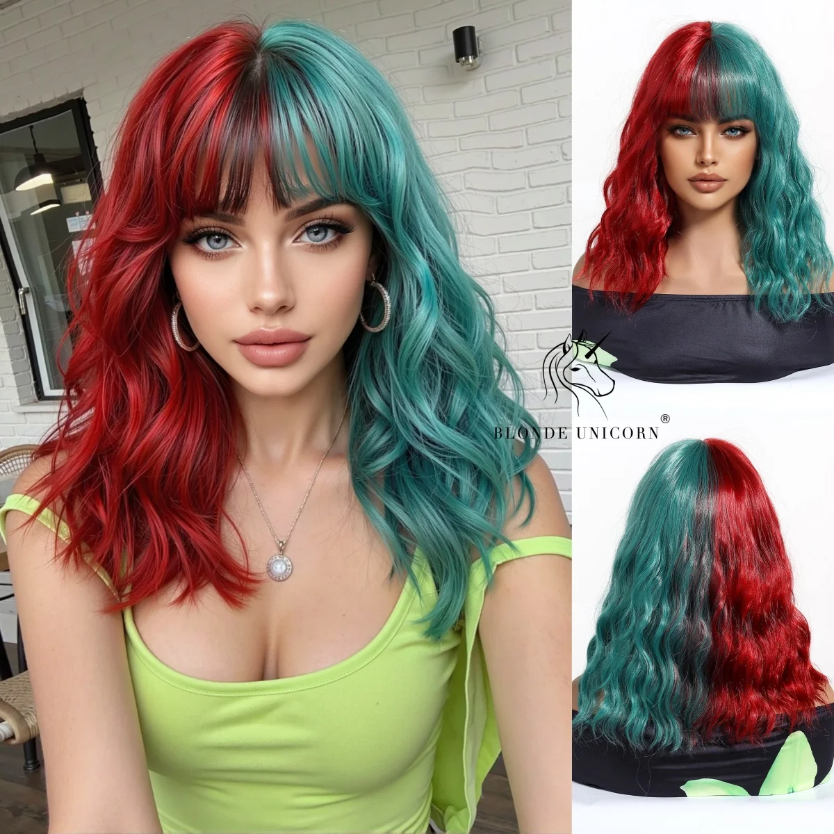 Red Green Ombre Short Wavy Synthetic Wig Heat Resistant Fiber with Bangs Natural Looking Party Cosplay Wig for Women Halloween
Red Green Ombre Short Wavy Synthetic Wig Heat Resistant Fiber with Bangs Natural Looking Party Cosplay Wig for Women Halloween