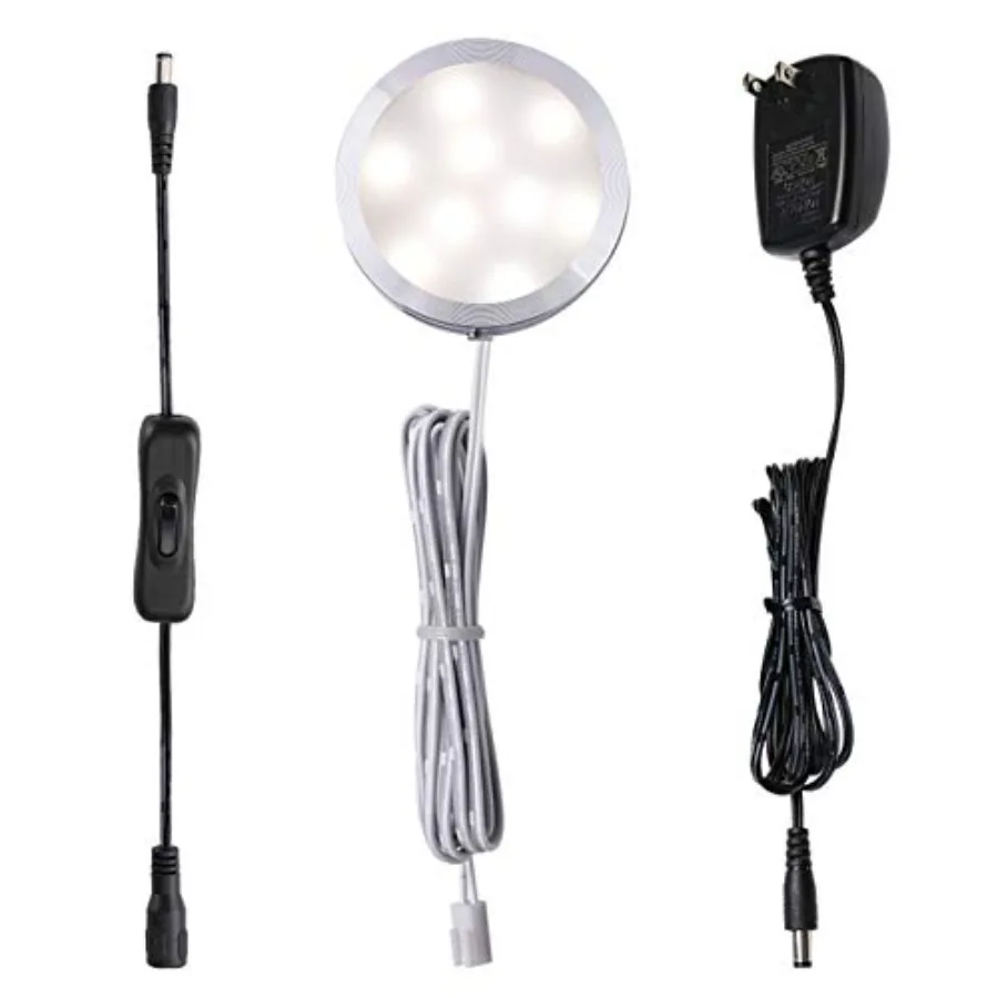 12V LED Under Cabinet Puck Lights Plug in, with Manual Switch, Single Puck LED Light for Closet, Counter, Showcase, 12Vdc Low V
12V LED Under Cabinet Puck Lights Plug in, with Manual Switch, Single Puck LED Light for Closet, Counter, Showcase, 12Vdc Low V