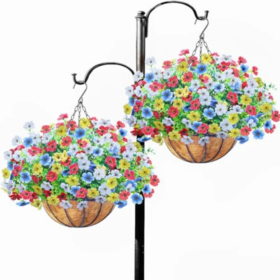 2 Pack Artfiticial Hanging Flowers Baskets for Outdoors, UV Resistant Faux Hanging Plants, 4 Fake Silk Flowers for Patio Garden
2 Pack Artfiticial Hanging Flowers Baskets for Outdoors, UV Resistant Faux Hanging Plants, 4 Fake Silk Flowers for Patio Garden