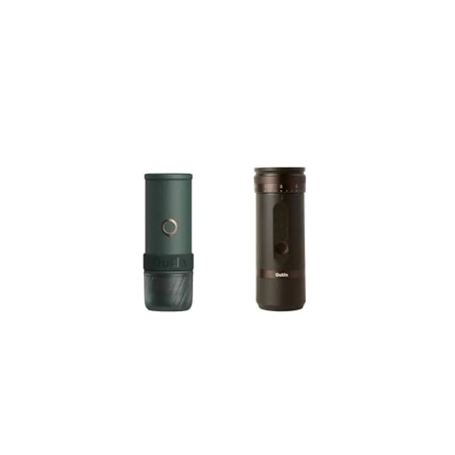 Portable electric espresso machine with integrated grinder for travel use, green and brown color, compact lightweight design
Portable electric espresso machine with integrated grinder for travel use, green and brown color, compact lightweight design