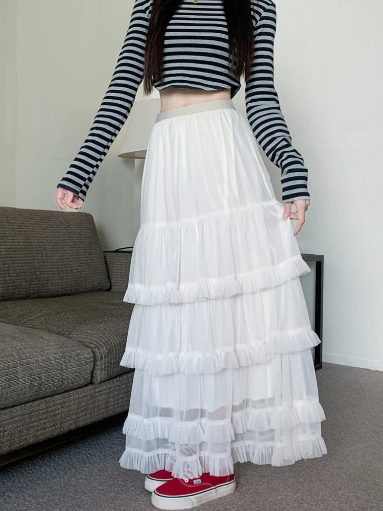 Long Midi Skirt Womens Ball Gown Skirt Goth Lolita Spring Summer High Waist High Low Ruched Ruffle Layering Skirt vetement femme
Long Midi Skirt Womens Ball Gown Skirt Goth Lolita Spring Summer High Waist High Low Ruched Ruffle Layering Skirt vetement femme